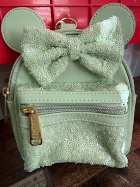 Loungefly Mint Green Sequin Bow Mini Backpack Wristlet